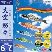 鯉のぼり 庭園用 村上 大空悠々 五色吹流し ポール別売 7点 黒鯉6m