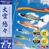 鯉のぼり 庭園用 村上 大空悠々 五色吹流し ポール別売 7点 黒鯉7m