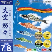 鯉のぼり 庭園用 村上 大空悠々 五色吹流し ポール別売 8点 黒鯉7m