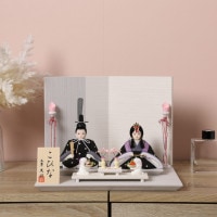 木目込み雛人形 親王飾り ウララ 二曲薄水色屏風 横幅30cm ティピシリーズ