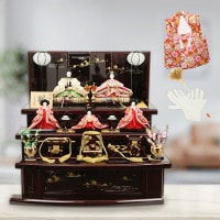 雛人形 めぐし雛 丹後ちりめん 三段飾り 五人飾り 横幅：80cm