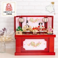 雛人形 宴桜 収納飾り 赤 刺繍 横幅55cm