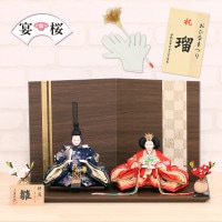 雛人形 宴桜 親王飾り 木目調二曲屏風 横幅50cm