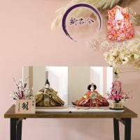 雛人形 新古今雛 二人飾り ぷり姫シリーズ 三五親王飾り 正絹帯 白屏風 横幅75cm