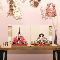 雛人形 京尊正 京10番 三五親王飾り 手描き京友禅 ベージュ越前和紙屏風 横幅75cm
