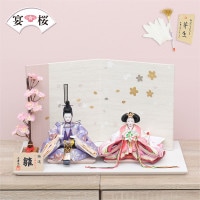 雛人形 宴桜 親王飾り 二曲屏風 金銀箔押し 桜散らしの屏風 横幅50cm