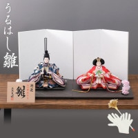 雛人形 うるはし雛 小三五親王 二曲一双 黒台白屏風 横幅60cm