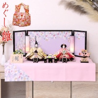 雛人形 親王飾り めぐし雛 ちりめん衣装 ピンク パステルカラー 三五親王 横幅100cm