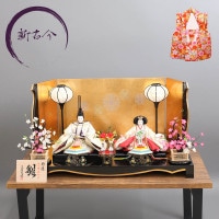雛人形 工房天祥オリジナル 新古今雛 三五親王飾り 正絹帯 華紋金屏風 横幅75cm