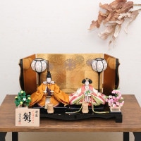 雛人形 親王飾り うるはし雛 小三五親王 黄櫨染 華紋様金屏風 横幅60cm