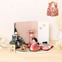 雛人形 平安ひひな 親王飾り 立雛 金銀箔押し桜ピンク屏風 横幅40cm