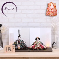 雛人形 工房天祥オリジナル 新古今雛 小三五親王飾り 濃緑 白流糸屏風 横幅60cm