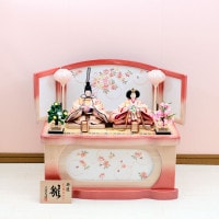 雛人形 収納飾り うるはし雛 ぷり姫 小三五親王 白ピンク 刺繍屏風 横幅60cm