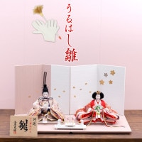 雛人形 うるはし雛 小三五親王 親王飾り 二曲一双 白金屏風 金銀箔押し桜屏風 横幅60cm