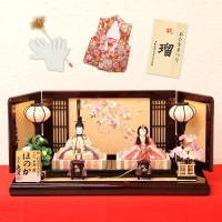 雛人形 久月 ほのか 木目込み 親王飾り 格子付き刺繍屏風 横幅60cm