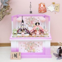 雛人形 収納飾り うるはし雛 ぷり姫 小三五親王 刺繍屏風 白ラベンダー 横幅55cm