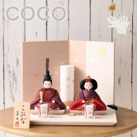 雛人形 ココ 木目込み 親王飾り ピンク 金銀箔押し桜屏風 ティピシリーズ 横幅30cm