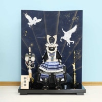 五月人形 ブルー段中長鍬 7号青色鎧飾りペガサス屏風飾り 横幅75cm