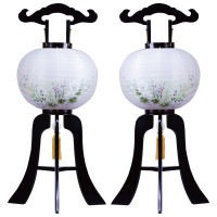 盆提灯 黒檀調 あやめ対柄 絹二重 12号W 36x92cm 一対 極厚18mm ワンタッチ仕様 7営業日以内に発送 1/15より順次発送