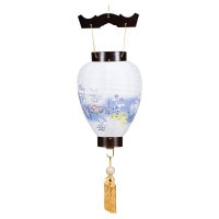 盆提灯 黒檀調 藍友禅 V紙張 御所8号 24x72cm 新型S電池灯付 7営業日以内に発送 1/15より順次発送