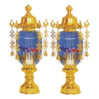 盆提灯 水明灯 1号 ゴールドブルー 対入 37cm 7営業日以内に発送 1/15より順次発送