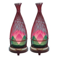 盆提灯 てまり 蓮華 溜め色 対入 竹材 33cm 7営業日以内に発送 1/15より順次発送