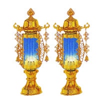 盆提灯 バブル灯 7号 ゴールドブルー 瓔珞付 対入 33cm 7営業日以内に発送 1/15より順次発送