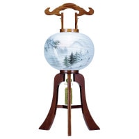 盆提灯 匠塗けやき 岳渡 絹二重 12号W 36x92cm 極厚24mm 織部焼風鎮付 ワンタッチ仕様 7営業日以内に発送 1/15より順次発送