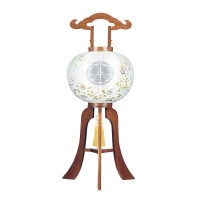 盆提灯 家紋用行灯 福印 12号 楽々行灯 12号 ケヤキ調 40W 絹 紋二重 書き絵 花あしらい 天然木 極太 ●7営業日で発送／家紋・名入の場合+10日間 1/15より順次発送