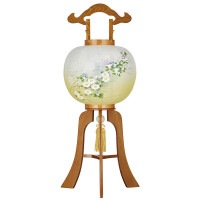 盆提灯 置き提灯 銘木工芸行灯 華のケヤキ 11号25W 紙張 書き絵 菊にリンドウ 完成筒 青 水玉 天然木 10営業日以内に発送 1/15より順次発送