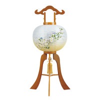 盆提灯 置き提灯 銘木工芸行灯 華のケヤキ 25W 紙張 菊にリンドウ 天然木 完成筒 青 水玉 ●7営業日で発送／家紋・名入の場合+10日間 1/15より順次発送