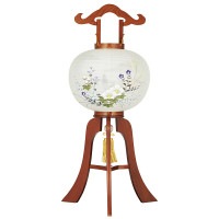 盆提灯 置き提灯 銘木工芸行灯 華の極太ケヤキ 12号40W 絹二重絵 書き絵 芙蓉山水 極太 天然木 ●7営業日で発送／家紋・名入の場合+10日間 1/15より順次発送