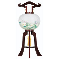 盆提灯 置き提灯 銘木工芸行灯 姫あんどん 紫檀 25W 絹二重絵 書き絵 芙蓉に女郎花 紫檀突板材 ●7営業日で発送／家紋・名入の場合+10日間 1/15より順次発送