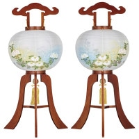 盆提灯 置き提灯 対柄行灯 ケヤキ 対柄 亀印 40W ●7営業日で発送／家紋・名入の場合+10日間 1/15より順次発送