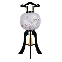 盆提灯 置き提灯 銘木工芸行灯 亀印黒檀 40W 絹二重絵 書き絵 芙蓉 黒檀突板材 10営業日以内に発送 1/15より順次発送