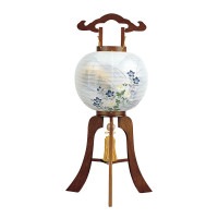 盆提灯 置き提灯 銘木工芸行灯 亀印ケヤキ 40W 絹二重絵 書き絵 菊桔梗山水 天然木 ●7営業日で発送／家紋・名入の場合+10日間 1/15より順次発送