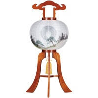 盆提灯 家紋用行灯 福印 12号 ケヤキ 40W 絹 紋二重 書き絵 松山水 天然木 ●7営業日で発送／家紋・名入の場合+10日間 1/15より順次発送