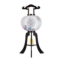 盆提灯 家紋用行灯 福印 12号 黒檀 40W 絹 紋二重 書き絵 萩桔梗 黒檀突板材 ●7営業日で発送／家紋・名入の場合+10日間 1/15より順次発送