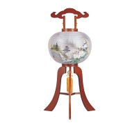 盆提灯 置き提灯 銘木工芸行灯 福印 ケヤキ 12号40W 絹二重絵 書き絵 圭龍山水 天然木 ●7営業日で発送／家紋・名入の場合+10日間 1/15より順次発送