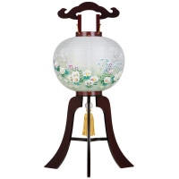 盆提灯 置き提灯 銘木工芸行灯 福印 紫檀 12号40W 絹二重絵 書き絵 芙蓉に女郎花 紫檀突板材 ●7営業日で発送／家紋・名入の場合+10日間 1/15より順次発送