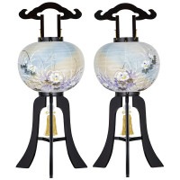 盆提灯 置き提灯 対柄行灯 楽々行灯 極太黒檀 対柄 13号40W 絹二重絵 書き絵 芙蓉ススキ 極太 楽々式 黒檀突板材 ●7営業日で発送／家紋・名入の場合+10日間 1/15より順次発送