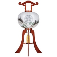 盆提灯 家紋用行灯 飛印 13号 ケヤキ 40W 絹 紋二重 書き絵 松山水 天然木 ●7営業日で発送／家紋・名入の場合+10日間 1/15より順次発送