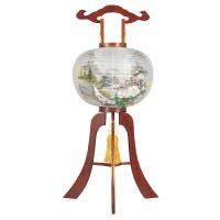 盆提灯 置き提灯 銘木工芸行灯 ケヤキ 飛印 13号40W 絹二重絵 書き絵 圭龍山水 天然木 ●7営業日で発送／家紋・名入の場合+10日間 1/15より順次発送