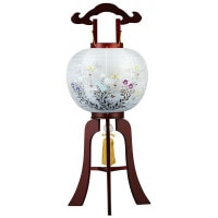 盆提灯 置き提灯 銘木工芸行灯 亀印 本桜 40W 絹二重絵 書き絵 桔梗山水 天然木 ●7営業日で発送／家紋・名入の場合+10日間 1/15より順次発送