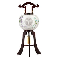 盆提灯 家紋用行灯 誉あんどん 10号 華桜 40W 絹 紋二重 書き絵 鉄仙に野ぶどう 天然木 ●7営業日で発送／家紋・名入の場合+10日間 1/15より順次発送
