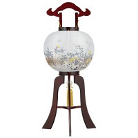 盆提灯 置き提灯 銘木工芸行灯 華桜 11号 25W 紙張 武蔵野 天然木 完成筒 青 花 ●7営業日で発送／家紋・名入の場合+10日間 1/15より順次発送