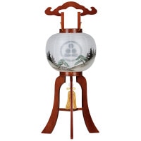 盆提灯 家紋用行灯 誉あんどん 10号 誉あんどん ケヤキ 40W 絹 紋二重 書き絵 松山水 天然木 ●7営業日で発送／家紋・名入の場合+10日間 1/15より順次発送