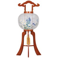 盆提灯 置き提灯 銘木工芸行灯 誉あんどん 光琳 25W 絹張 菊桔梗 天然木 完成筒 青 水玉 ●7営業日で発送／家紋・名入の場合+10日間 1/15より順次発送