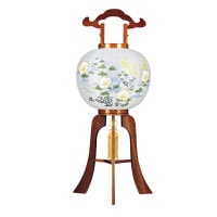 盆提灯 置き提灯 銘木工芸行灯 松徳 11号 25W 紙張 芙蓉 天然木 完成筒 青 水玉 ●7営業日で発送／家紋・名入の場合+10日間 1/15より順次発送