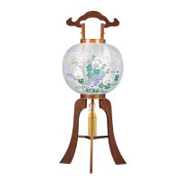 盆提灯 置き提灯 銘木工芸行灯 松伯 11号 25W 絹張 書き絵 芙蓉 天然木 完成筒 青 水玉 ●7営業日で発送／家紋・名入の場合+10日間 1/15より順次発送